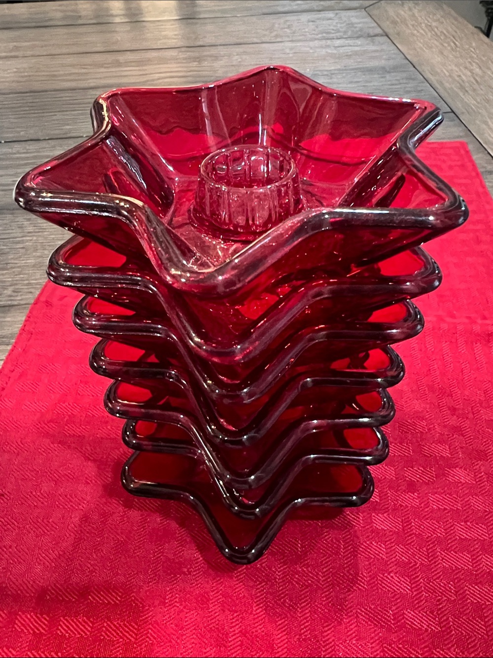 Vintage Indiana Glass Star Taper Candle Holders Ruby Red (7)